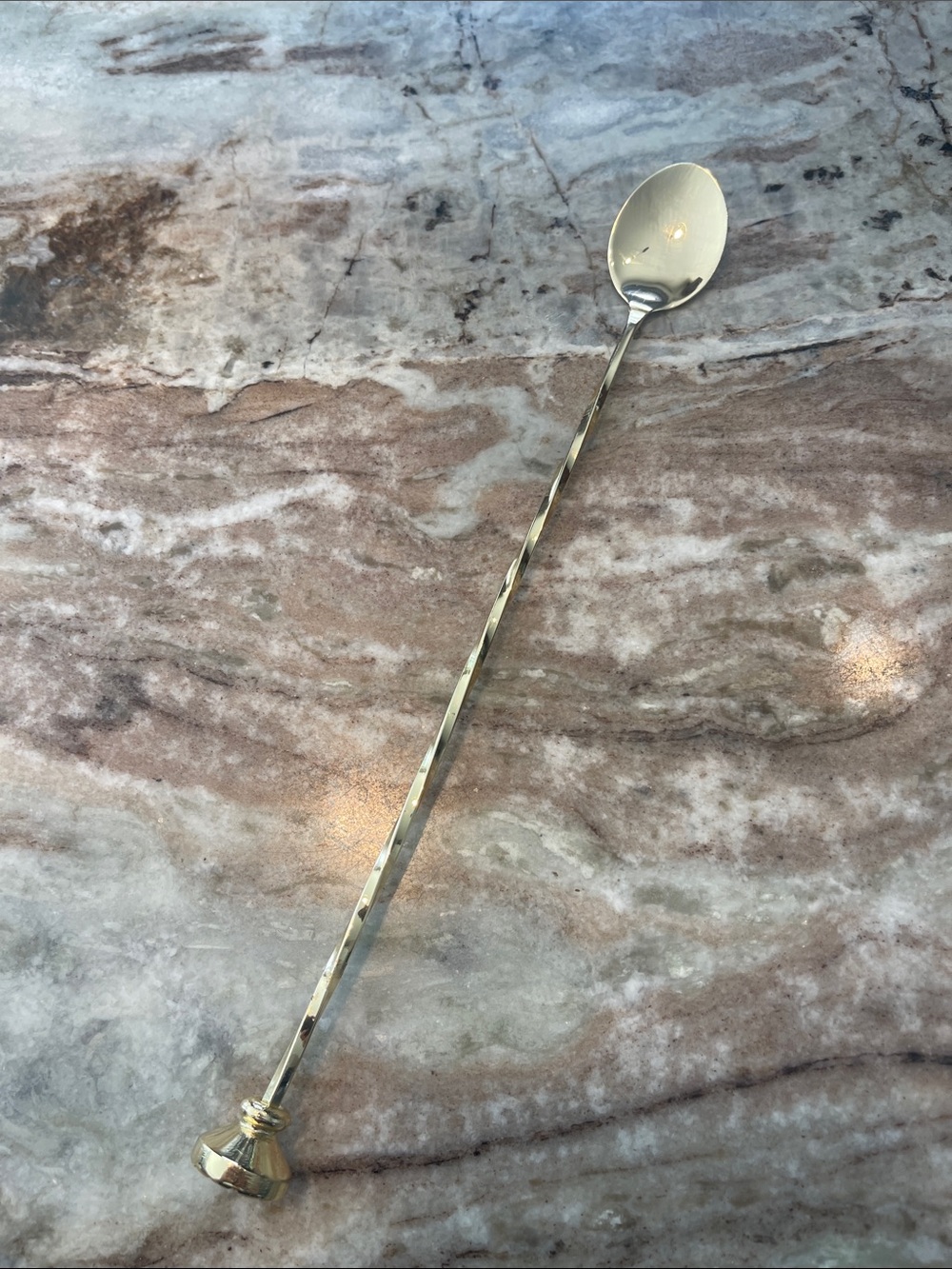 Long Twisted Bar Spoon in Gold Tone